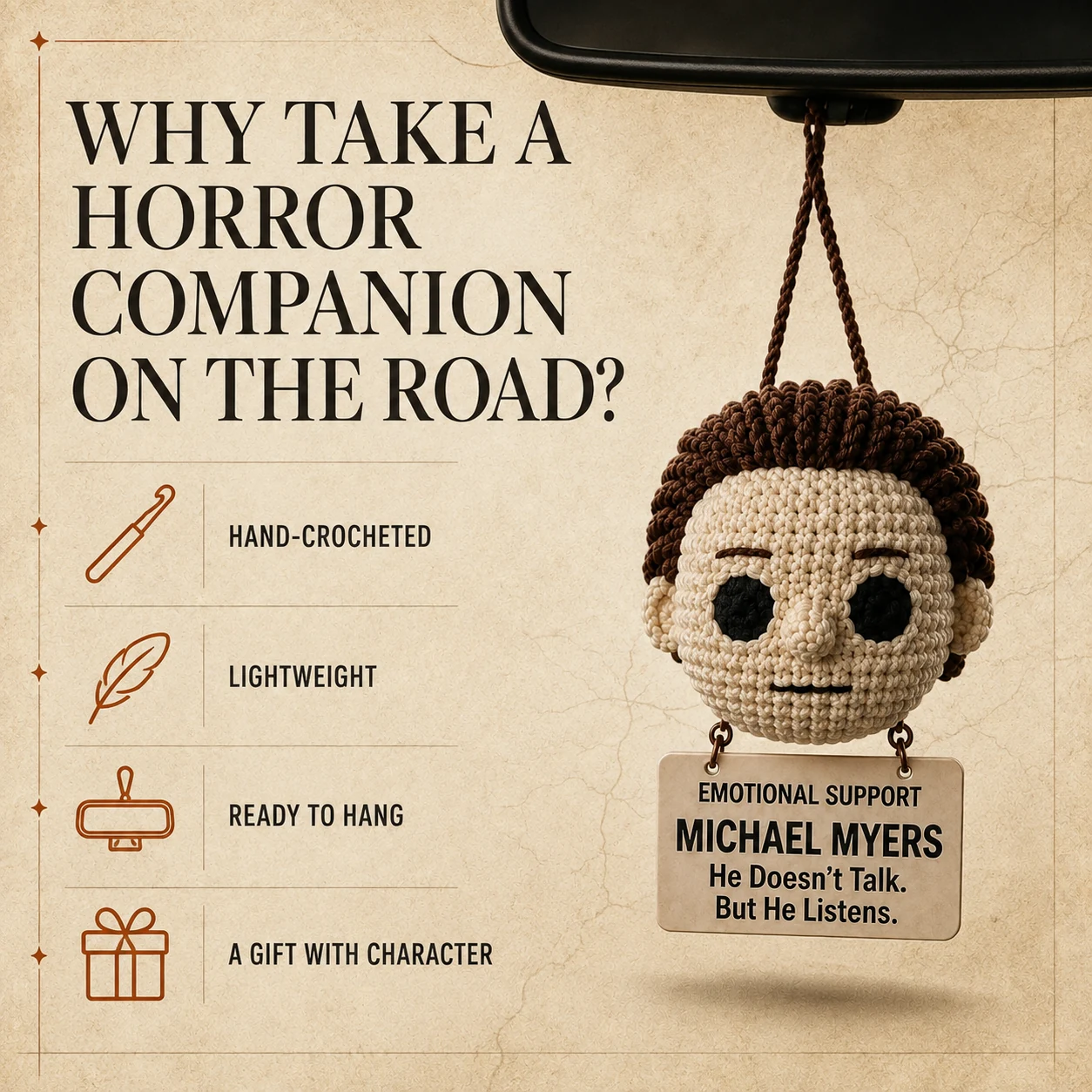 Why take a handmade horror companion on the road — WeMadee car hanging benefits