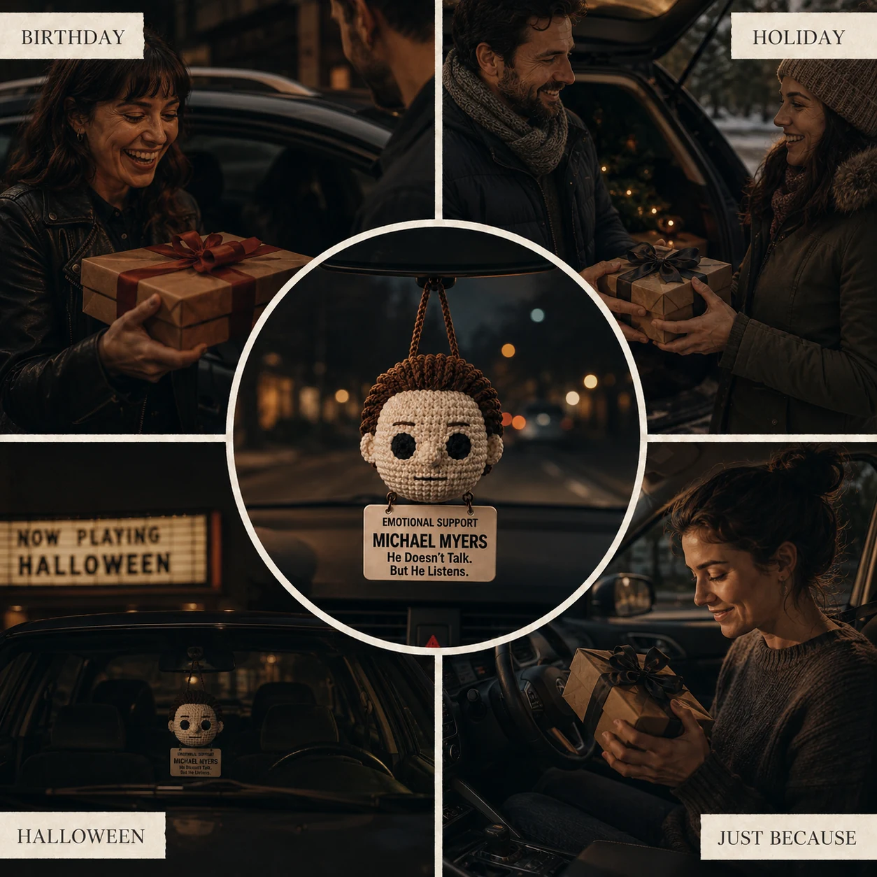 A handmade car hanging companion for birthdays, holidays, Halloween and just because