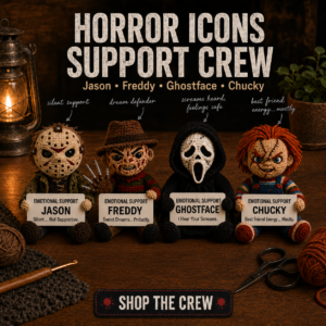 Horror Icons Support Crew – Emotional Support Crochet Bundle | Jason, Freddy, Ghostface & Chucky (15cm)