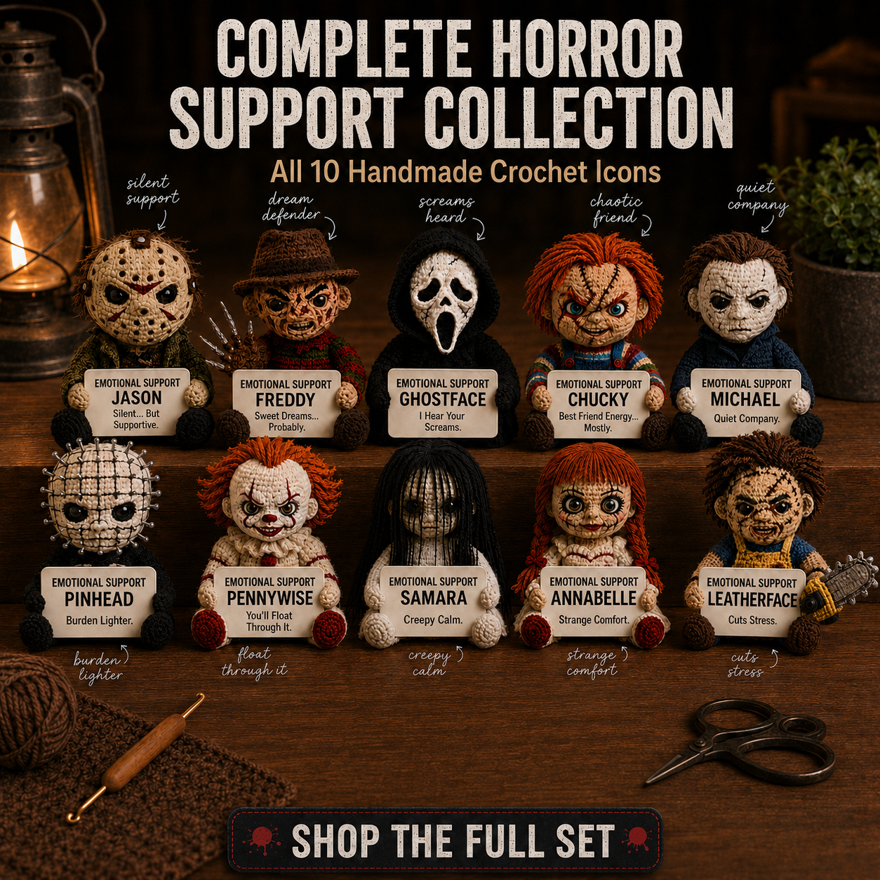 Complete Horror Support Collection – Emotional Support Crochet Bundle | Full 10-Piece Set (15cm)