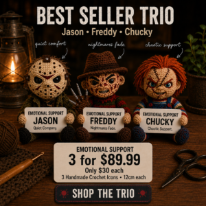 Best Seller Trio – Emotional Support Crochet Horror Bundle | Jason, Freddy & Chucky (12cm)