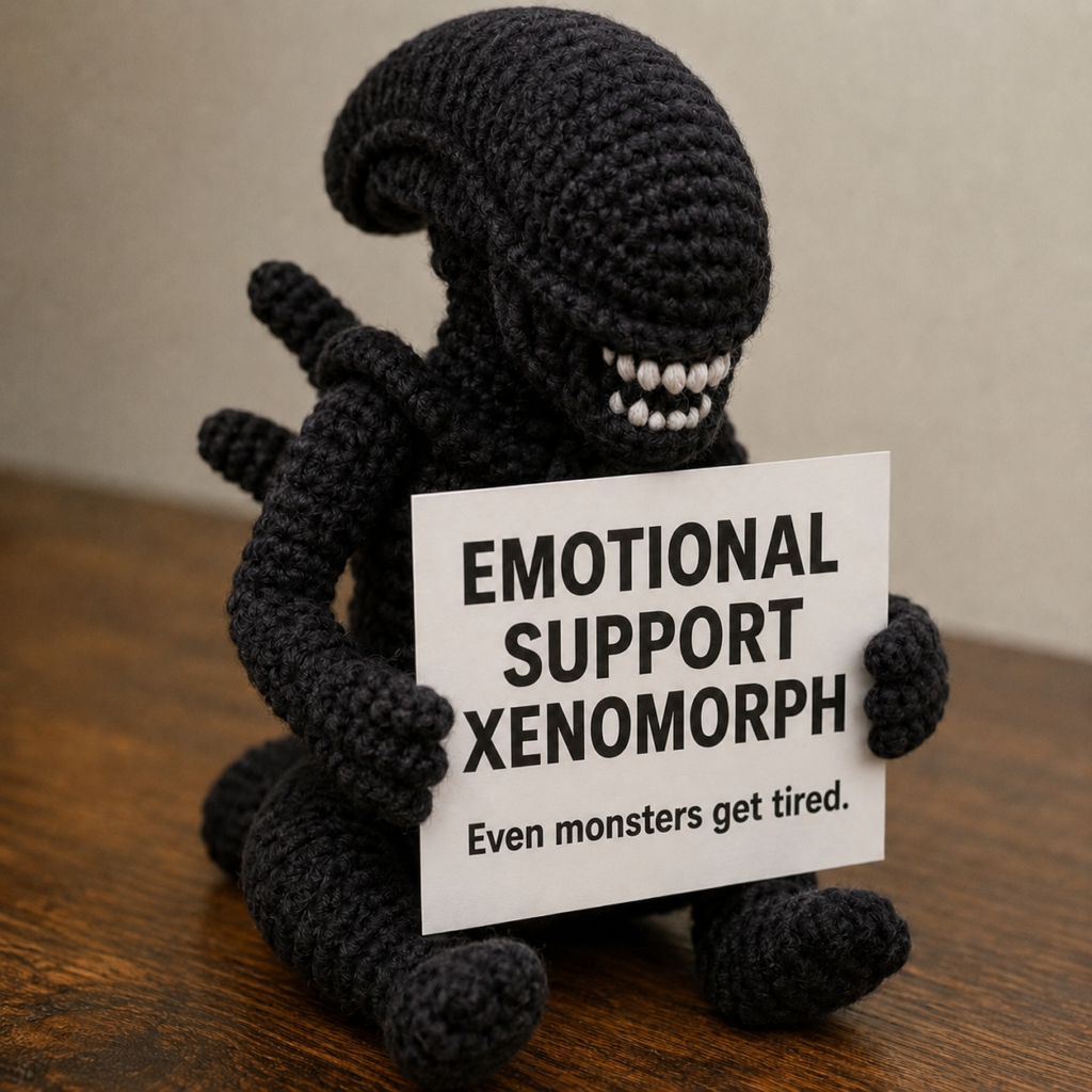 Emotional Support Xenomorph (Even Monsters Get Tired Edition) - Handcrafted Crochet Collector Doll(4 size)