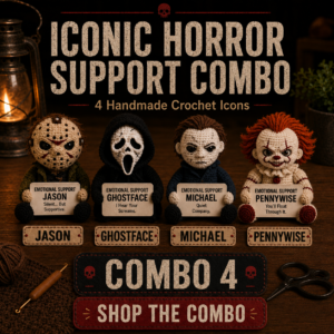 Horror Icons Support Crew – Emotional Support Crochet Bundle | Jason, Pennywise, Ghostface & Michael (12cm|15cm|20cm|30cm)