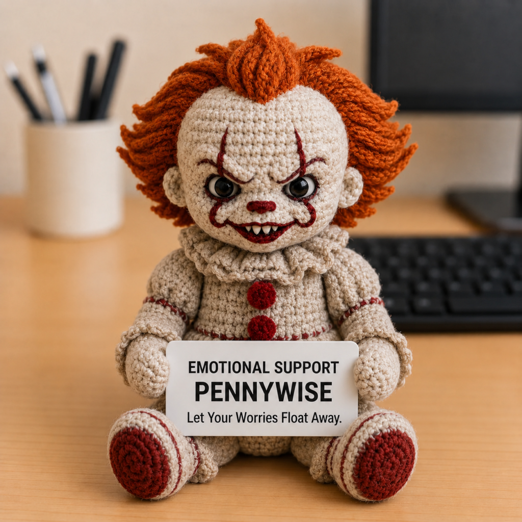 Emotional Support Pennywise (Let Your Worries Float Away.) - Handcrafted Crochet Horror Collector Doll(12 cm| 15 cm| 20 cm| 30 cm)