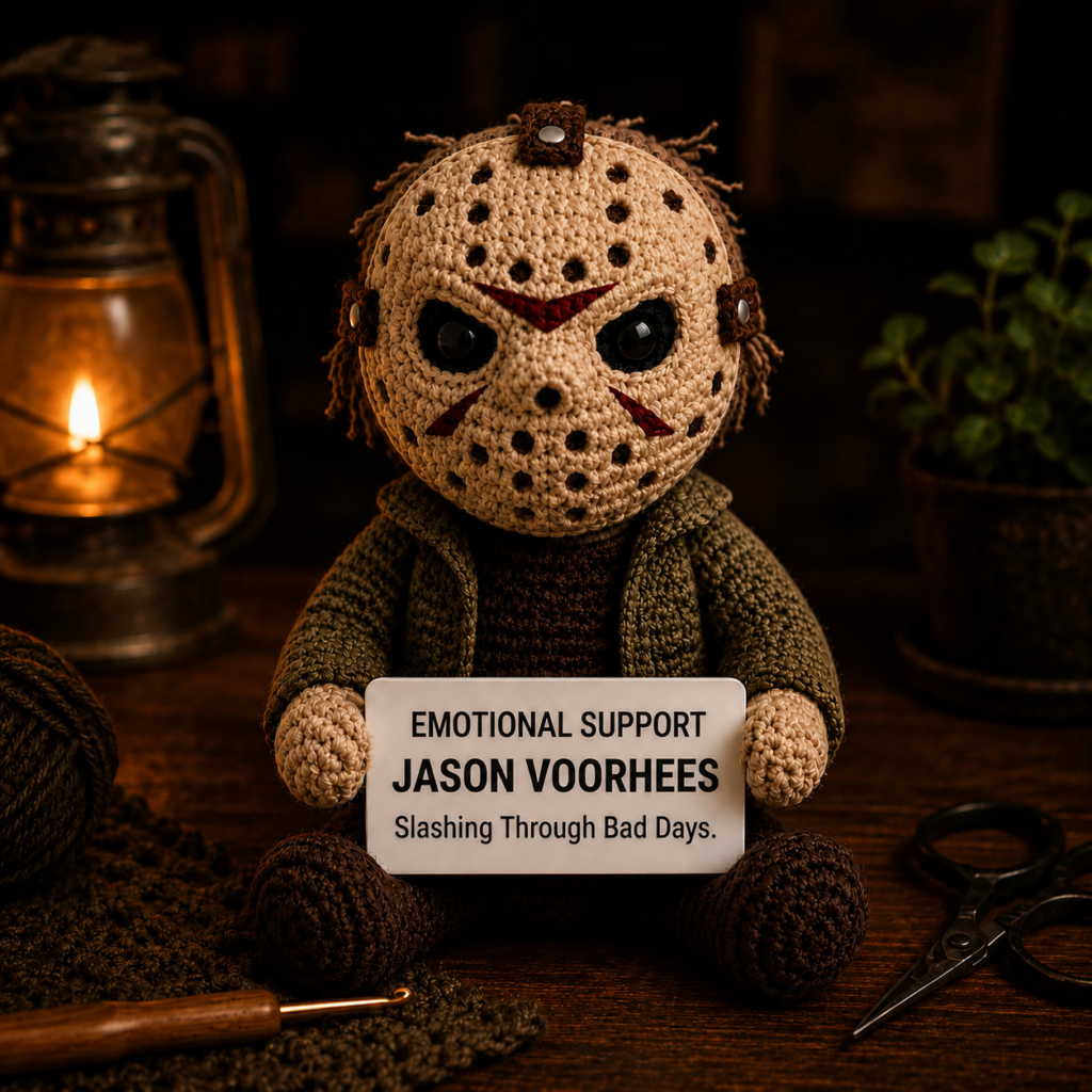 Emotional Support Jason Voorhees(Slashing Through Bad Days.) – Handcrafted Crochet Horror Collector Doll (12 cm | 15 cm | 20 cm | 30 cm)