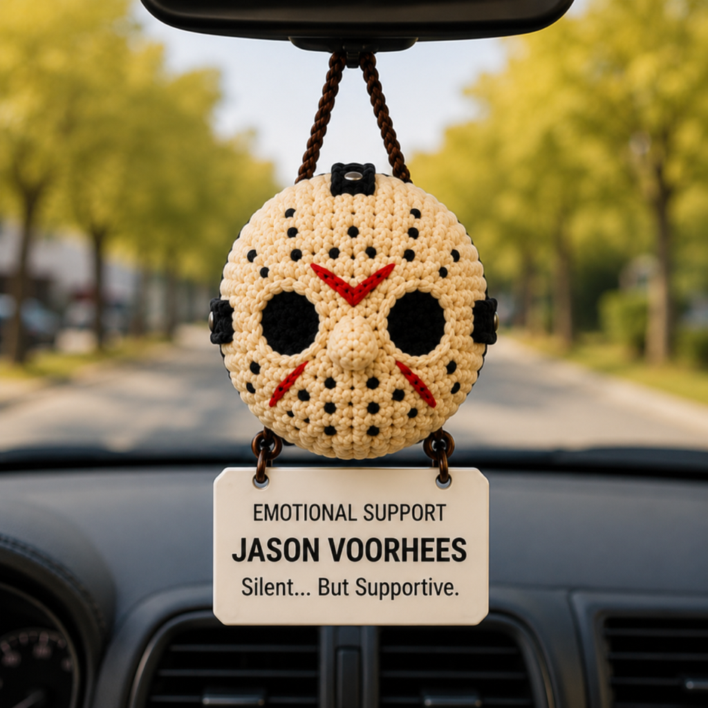Emotional Support Jason Crochet Car Hanging Ornament – Silent... But Supportive