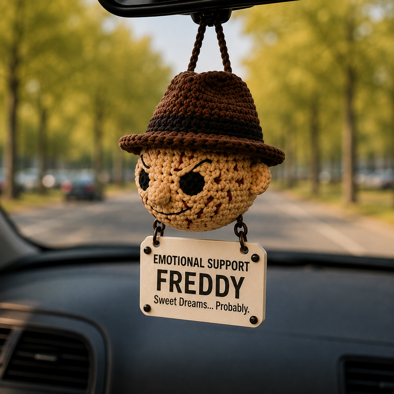 Emotional Support Freddy Crochet Car Hanging Ornament – Sweet Dreams... Probably - Image 2