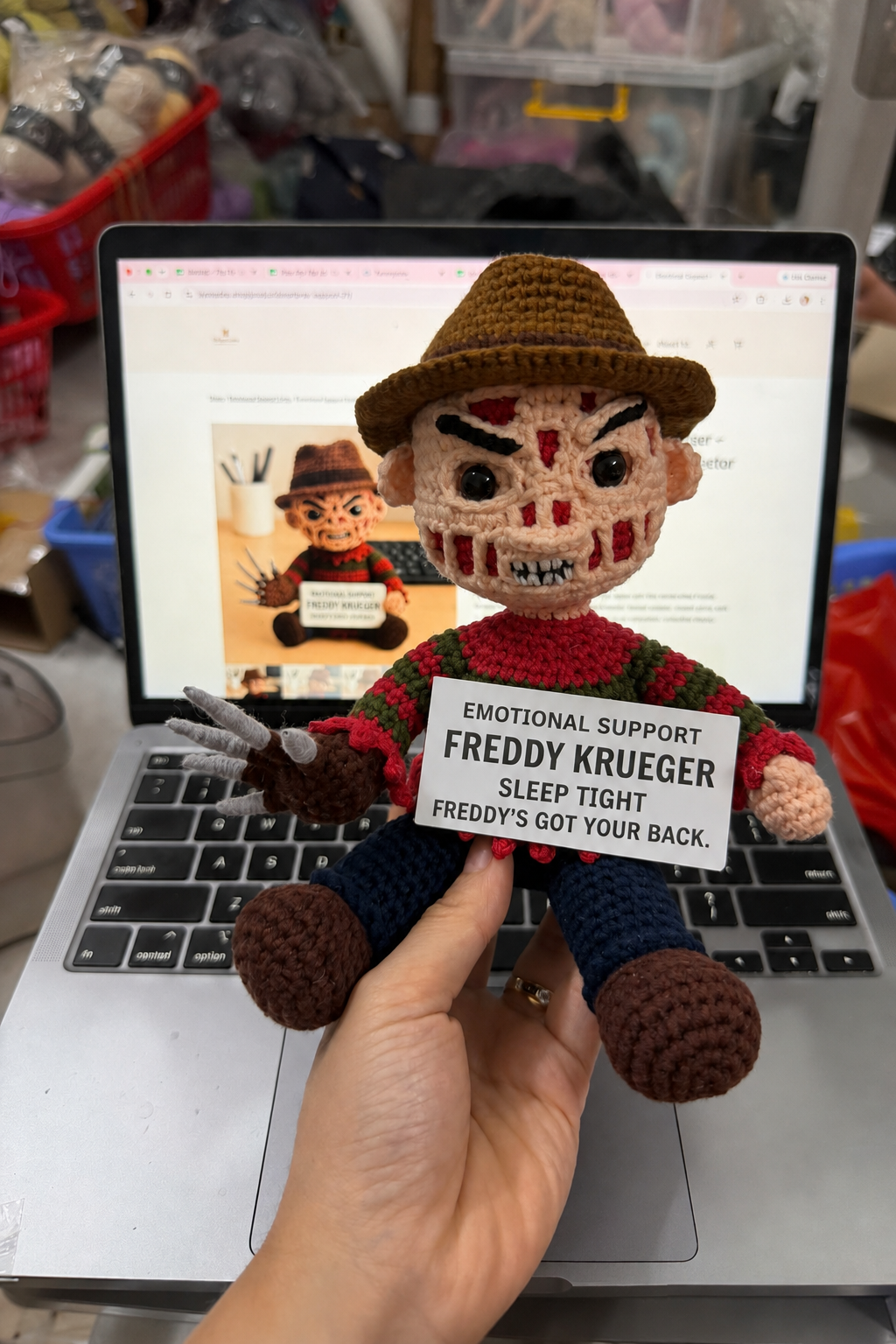 Emotional Support Freddy Krueger - Handcrafted Crochet Horror Collector Doll(12 cm| 15 cm| 20 cm| 30 cm) - Image 4