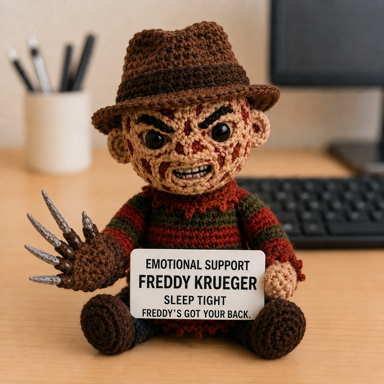 Emotional Support Freddy Krueger - Handcrafted Crochet Horror Collector Doll(12 cm| 15 cm| 20 cm| 30 cm)