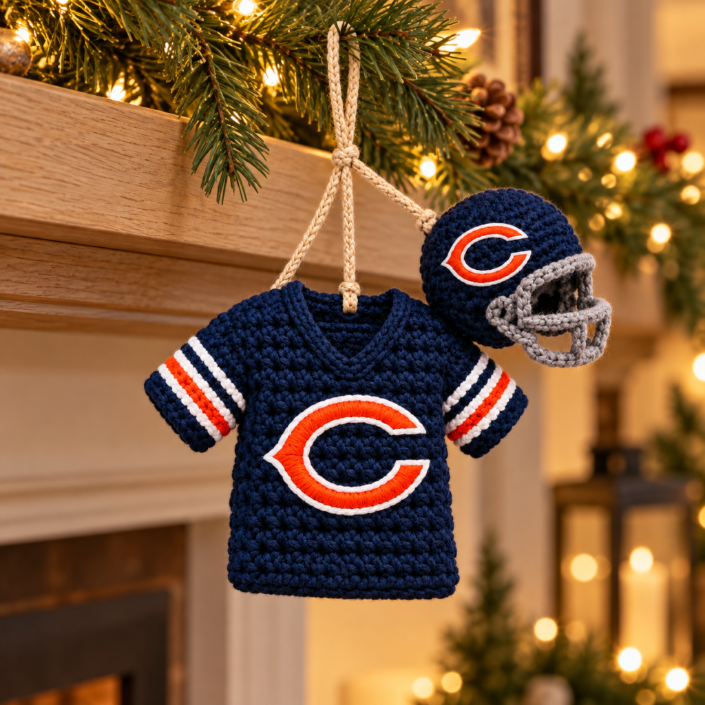 Crochet Bears Jersey & Helmet Ornament,Handmade Christmas Gift for Bears Fans