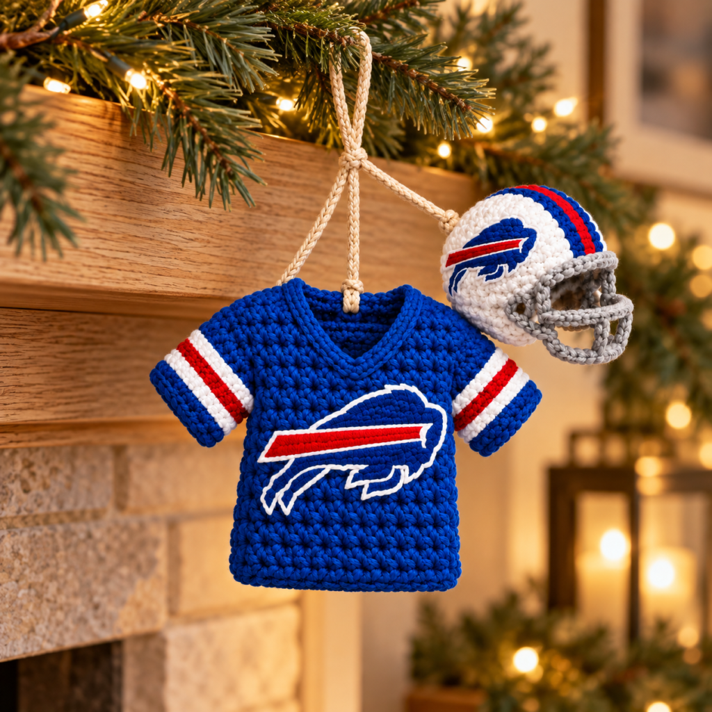 Crochet Bill Jersey & Helmet Ornament,Handmade Christmas Gift for Bill Fans