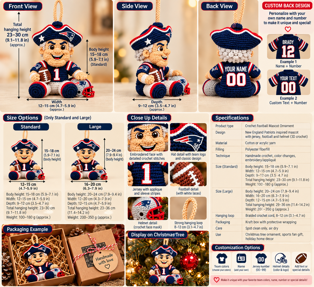Custom Let's Go PATS Game Day Buddy Ornament Doll – Gift for Diehard Fans - Image 2