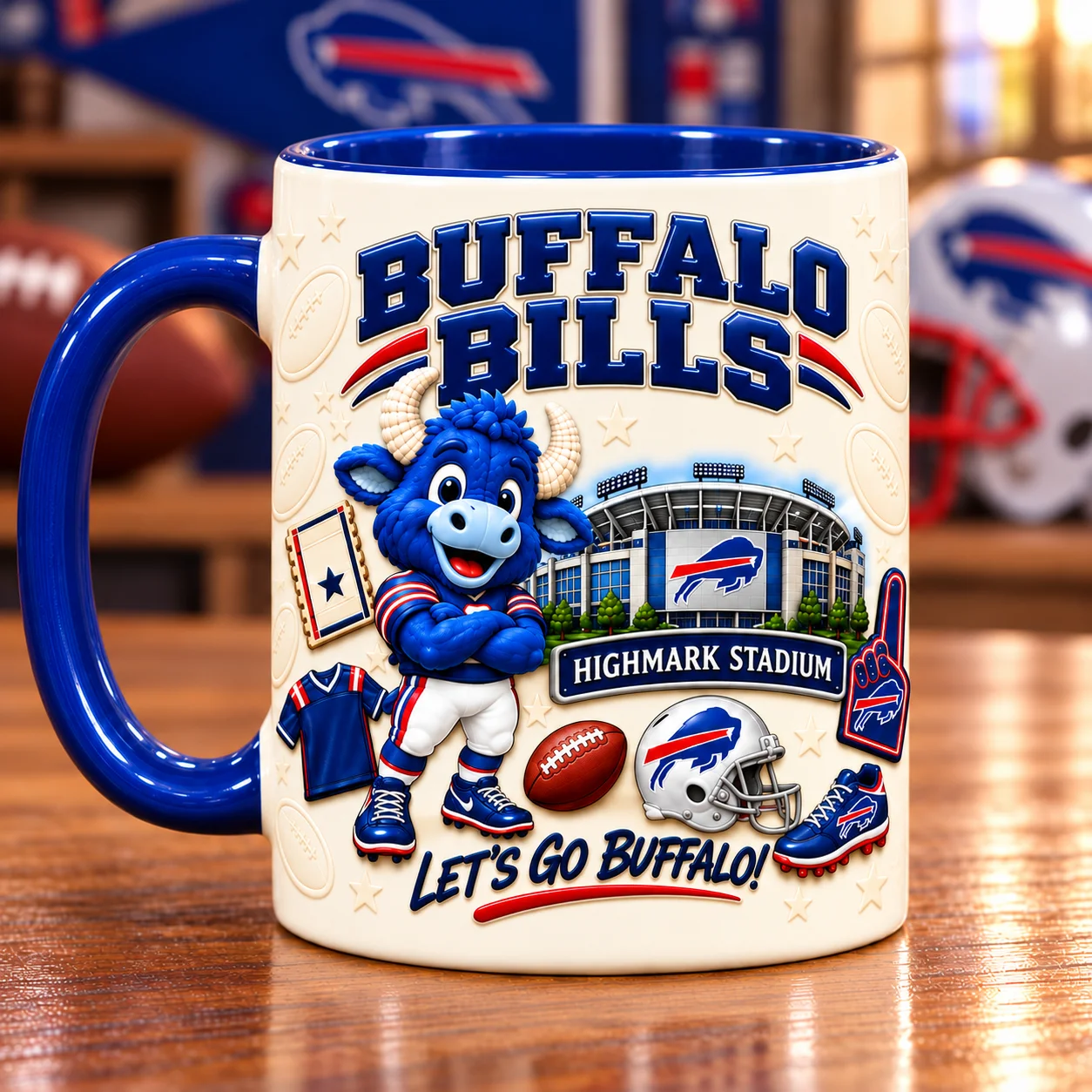 Other side of the Bills Mafia game day mug with the same artwork