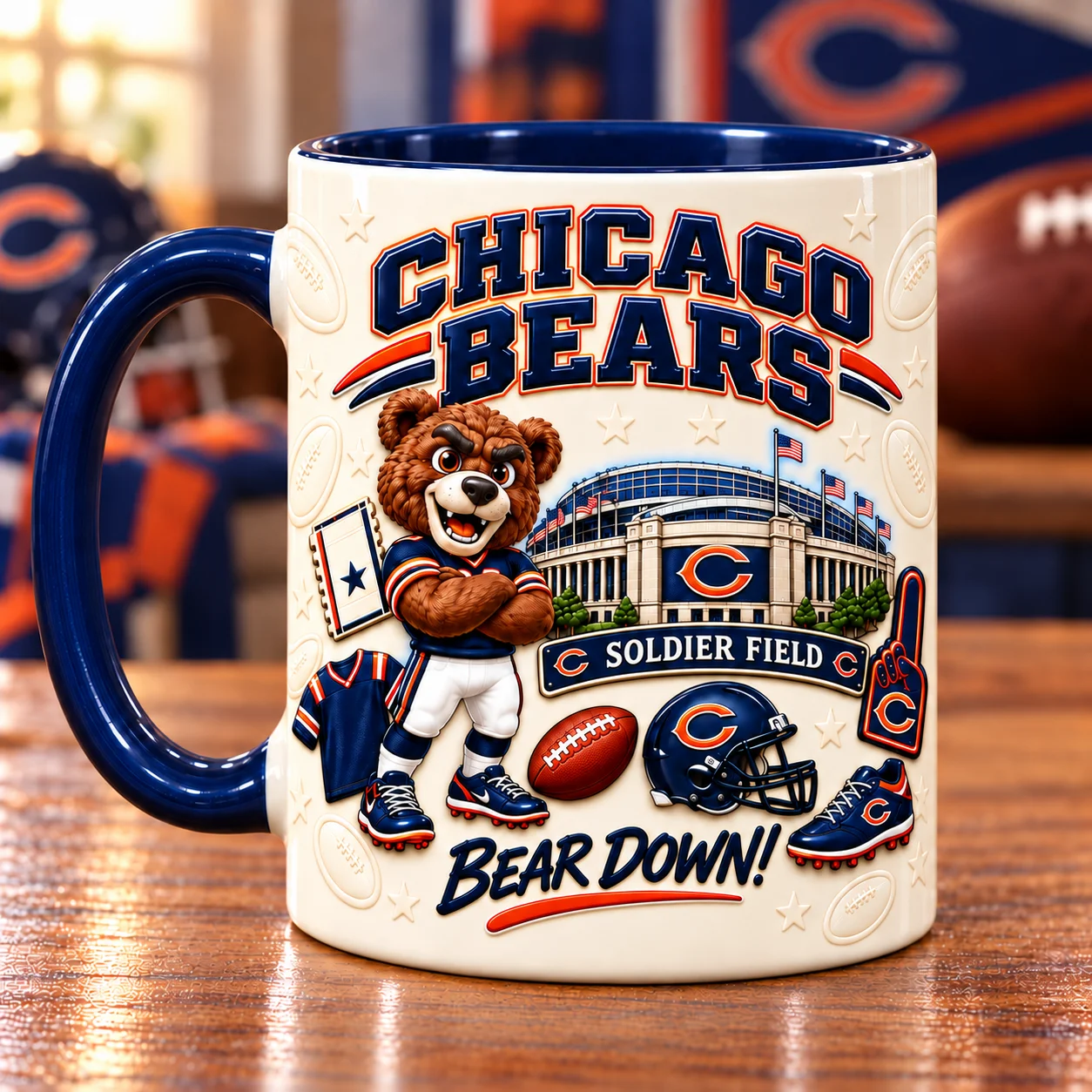 Other side of the Da Bears game day mug with the same artwork